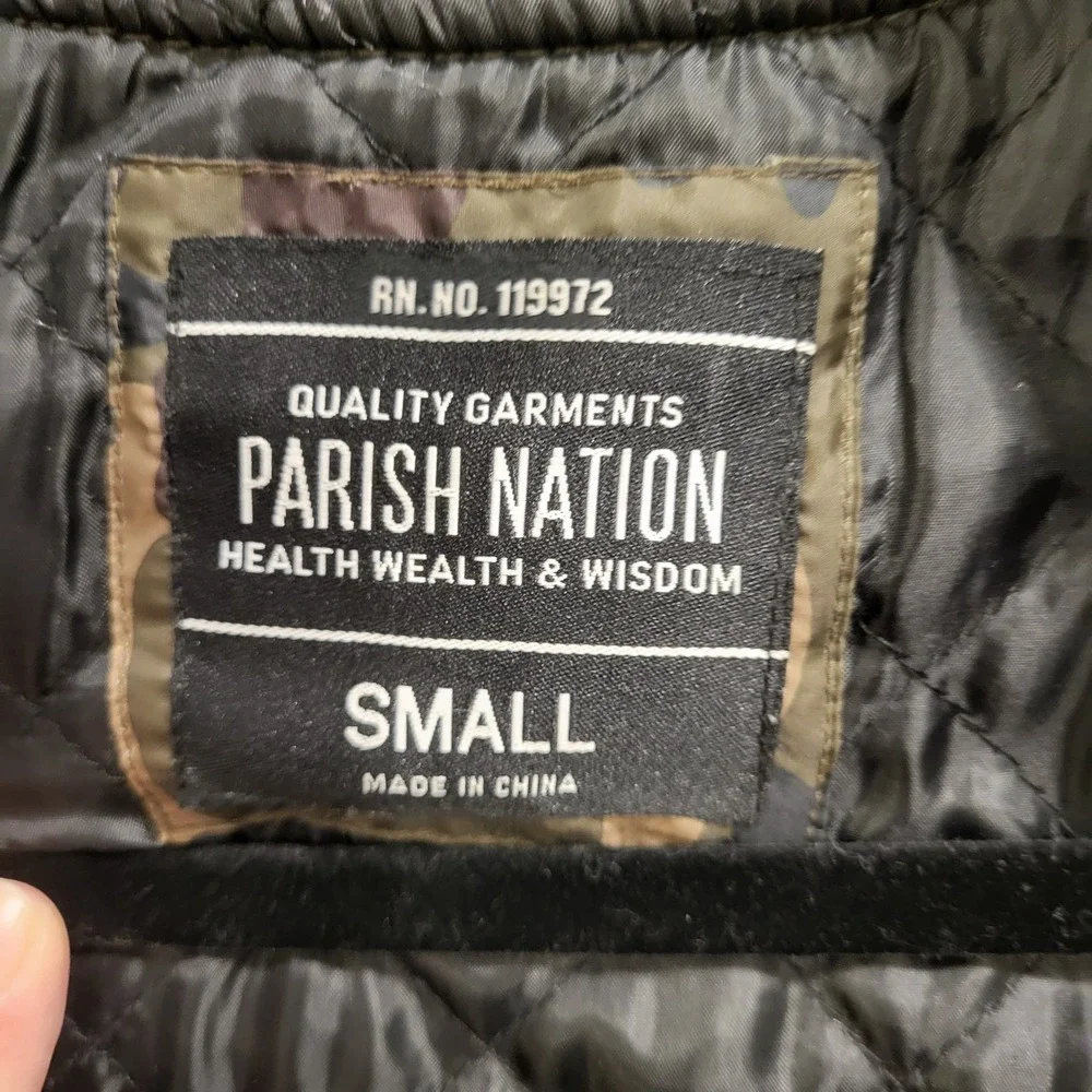 Parish Nation Camouflage Quilted Full-Zip Bomber Jacket Men's Size Small Warm‎